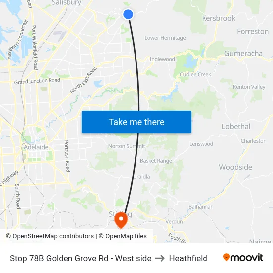 Stop 78B Golden Grove Rd - West side to Heathfield map