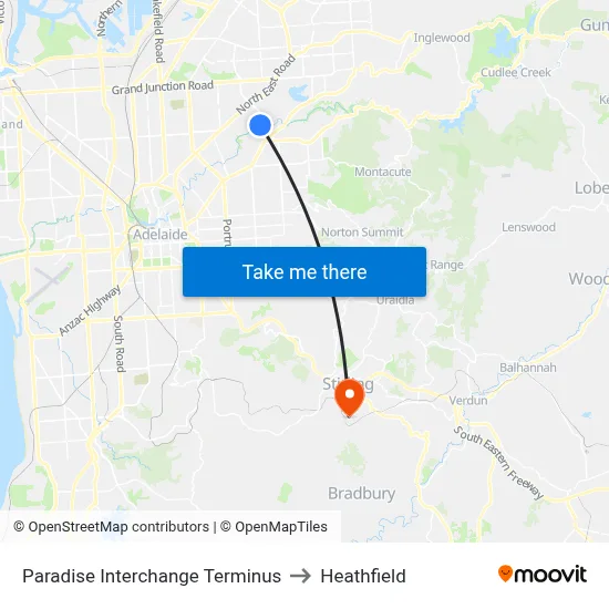 Paradise Interchange Terminus to Heathfield map