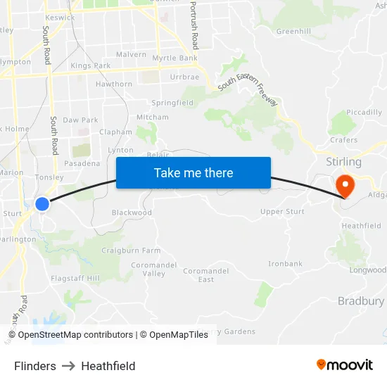 Flinders to Heathfield map