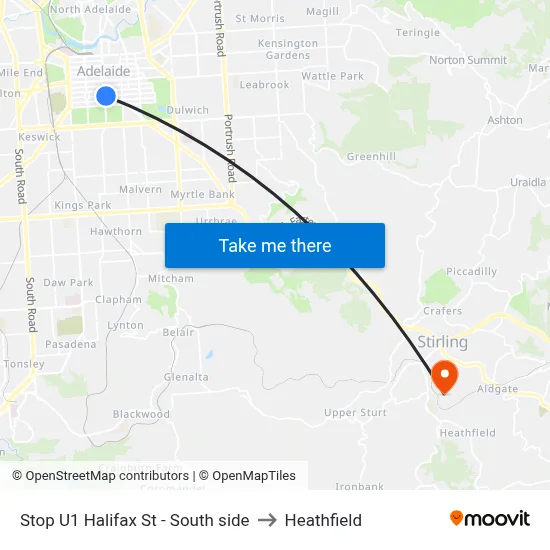 Stop U1 Halifax St - South side to Heathfield map
