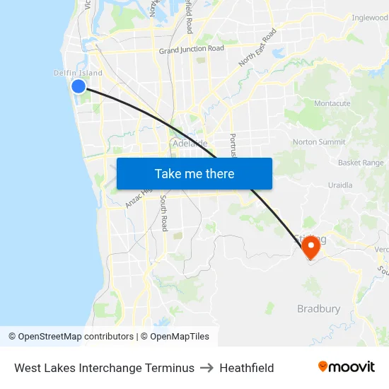West Lakes Interchange Terminus to Heathfield map