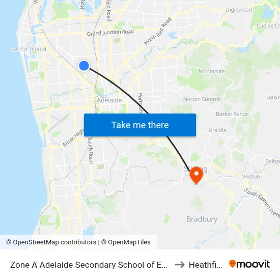 Zone A Adelaide Secondary School of English to Heathfield map