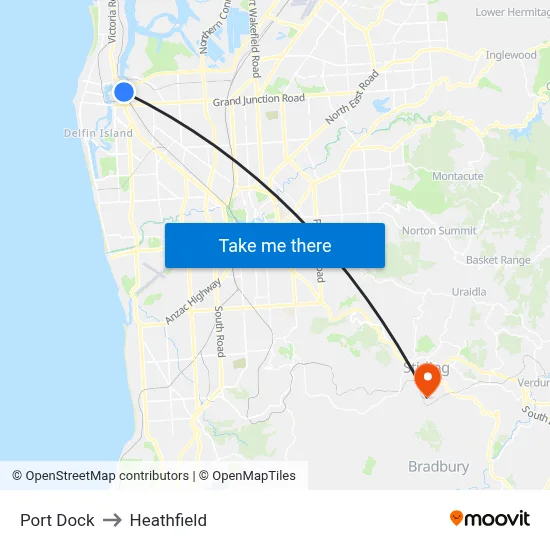 Port Dock to Heathfield map