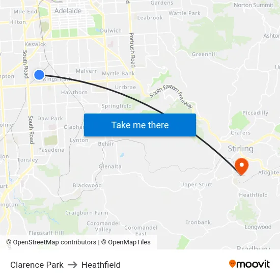 Clarence Park to Heathfield map