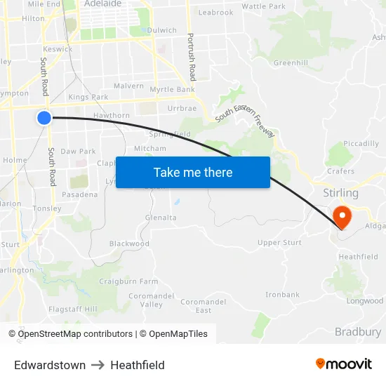 Edwardstown to Heathfield map