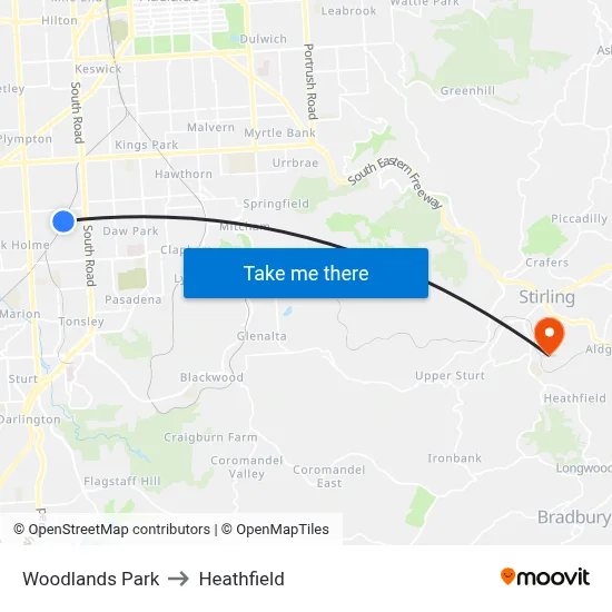 Woodlands Park to Heathfield map