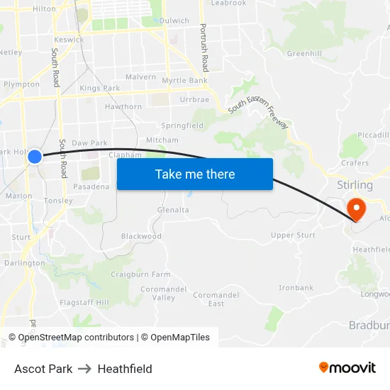 Ascot Park to Heathfield map