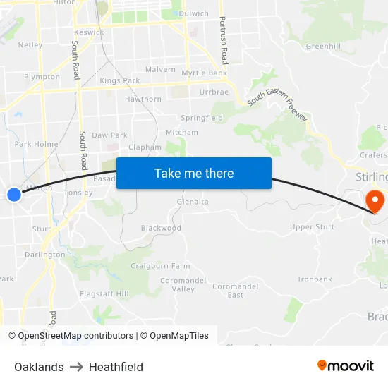 Oaklands to Heathfield map