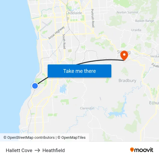 Hallett Cove to Heathfield map