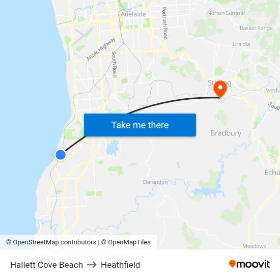 Hallett Cove Beach to Heathfield map