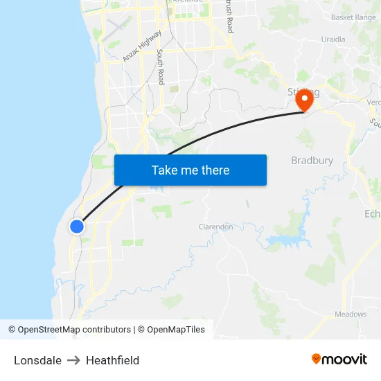 Lonsdale to Heathfield map