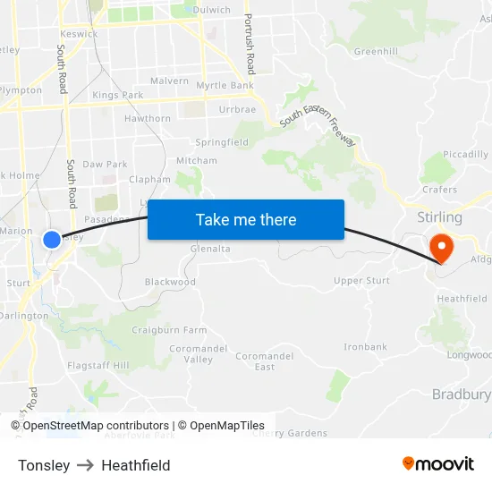 Tonsley to Heathfield map