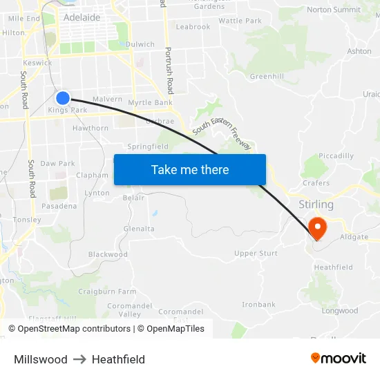 Millswood to Heathfield map