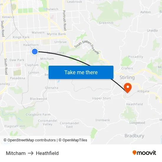 Mitcham to Heathfield map