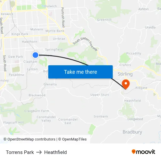 Torrens Park to Heathfield map