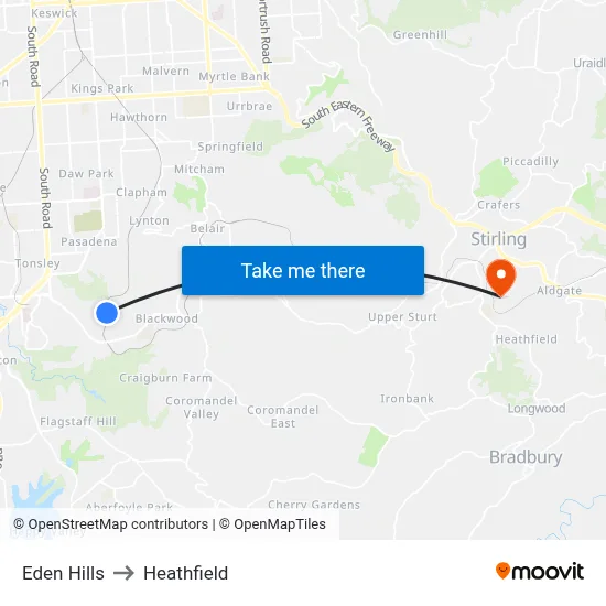 Eden Hills to Heathfield map