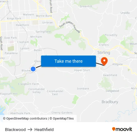Blackwood to Heathfield map