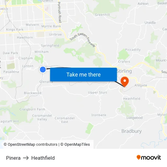 Pinera to Heathfield map