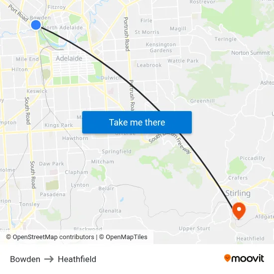 Bowden to Heathfield map