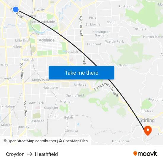 Croydon to Heathfield map