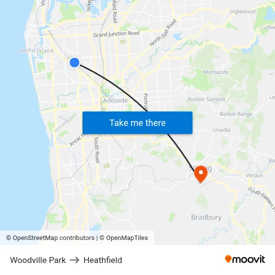 Woodville Park to Heathfield map