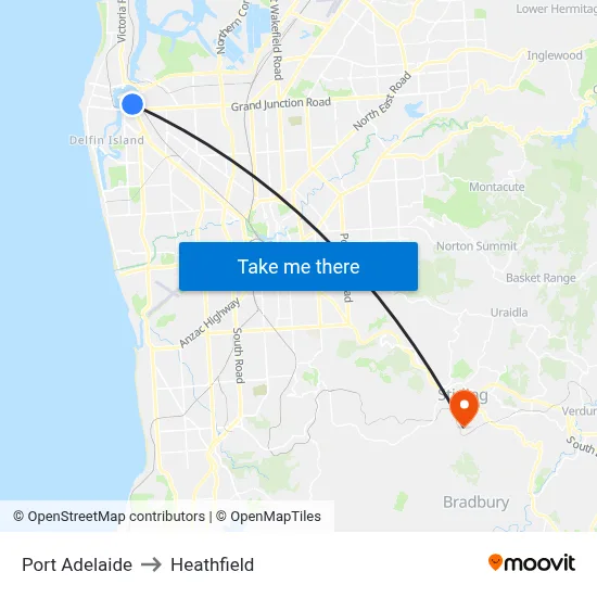 Port Adelaide to Heathfield map