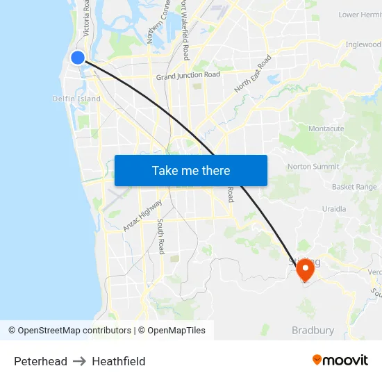 Peterhead to Heathfield map