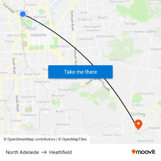 North Adelaide to Heathfield map