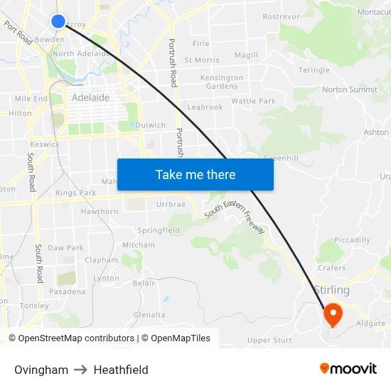 Ovingham to Heathfield map