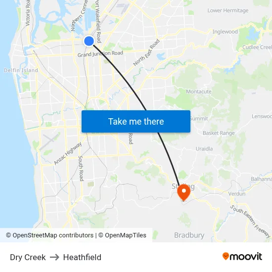 Dry Creek to Heathfield map