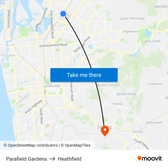 Parafield Gardens to Heathfield map