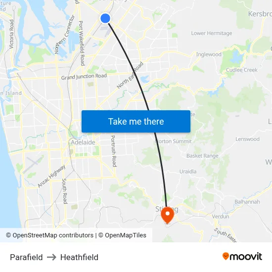Parafield to Heathfield map