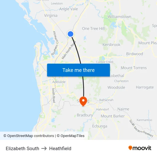 Elizabeth South to Heathfield map
