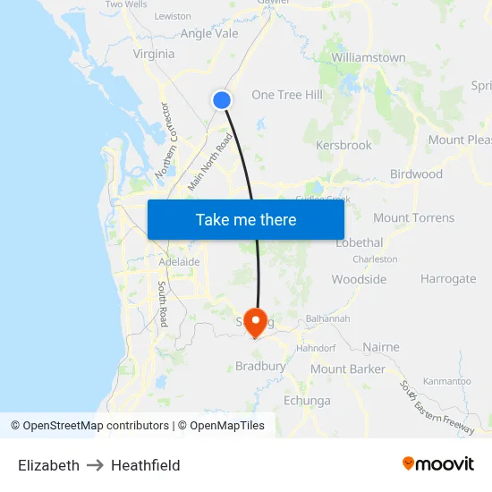 Elizabeth to Heathfield map