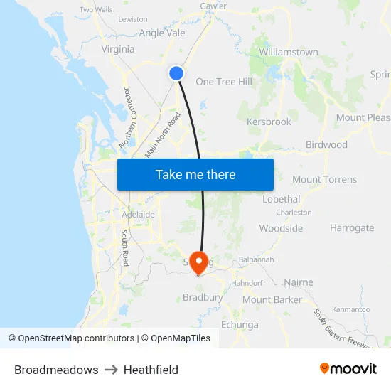 Broadmeadows to Heathfield map