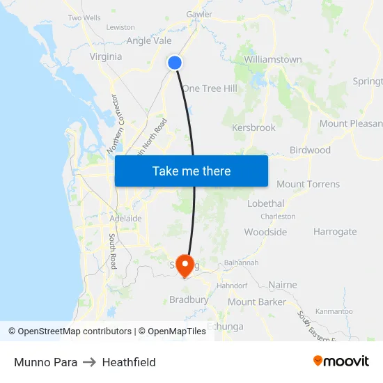 Munno Para to Heathfield map