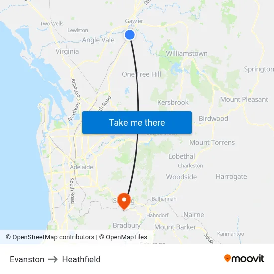 Evanston to Heathfield map