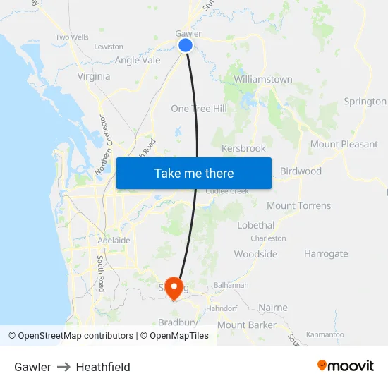 Gawler to Heathfield map