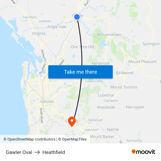 Gawler Oval to Heathfield map