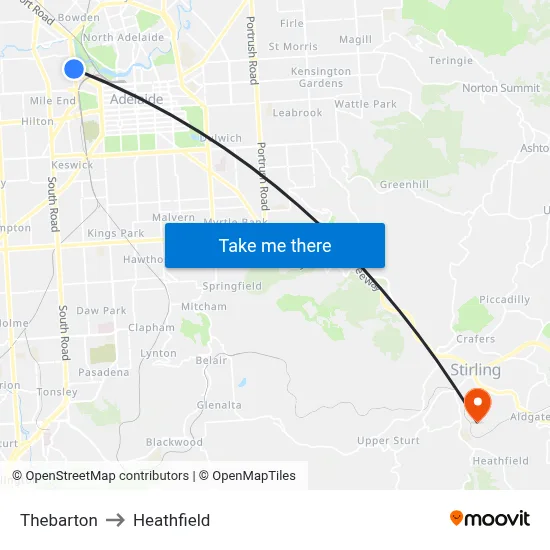 Thebarton to Heathfield map