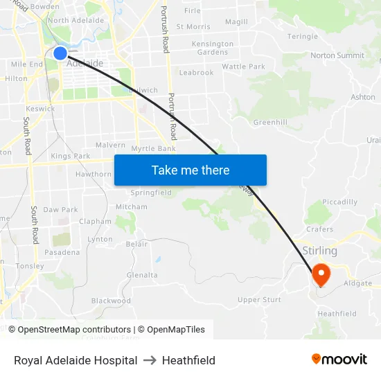 Royal Adelaide Hospital to Heathfield map