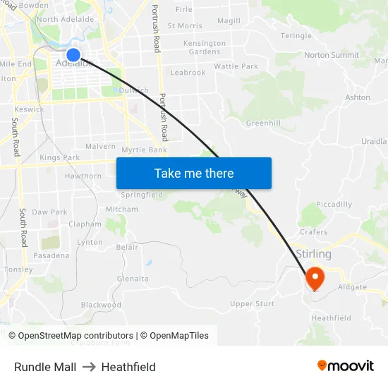 Rundle Mall to Heathfield map