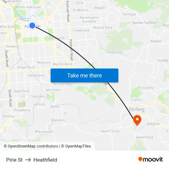 Pirie St to Heathfield map