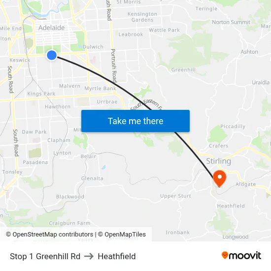 Stop 1 Greenhill Rd to Heathfield map