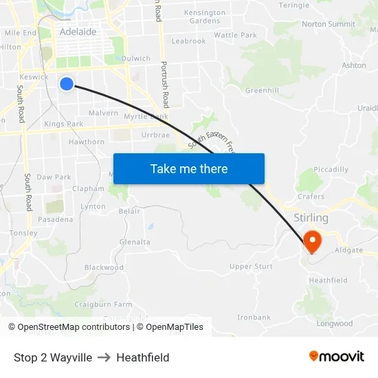 Stop 2 Wayville to Heathfield map