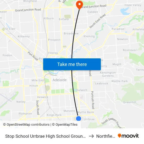 Stop School Urrbrae High School Grounds to Northfield map