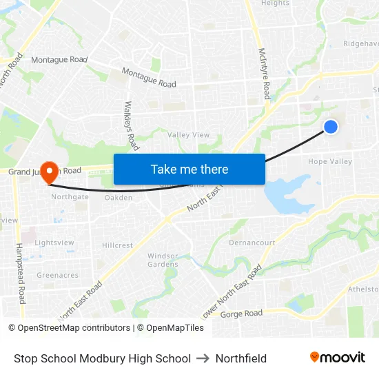 Stop School Modbury High School to Northfield map