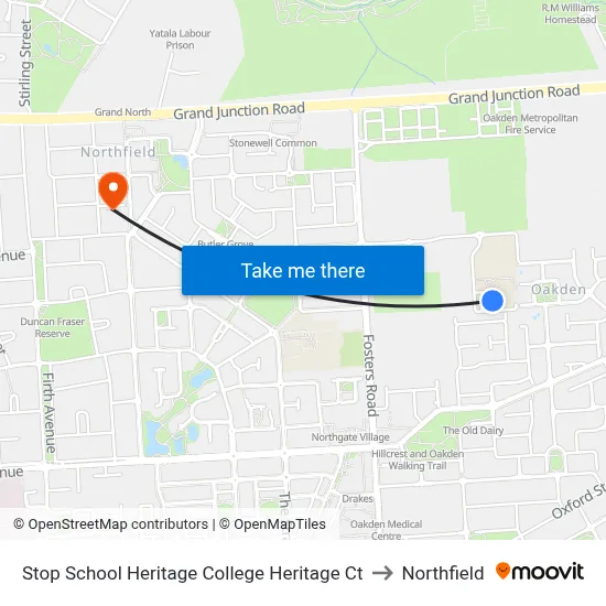 Stop School Heritage College Heritage Ct to Northfield map