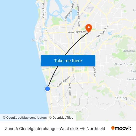 Zone A Glenelg Interchange - West side to Northfield map
