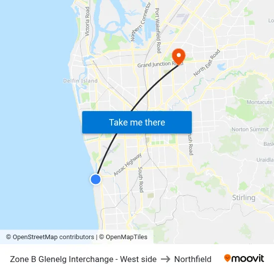 Zone B Glenelg Interchange - West side to Northfield map